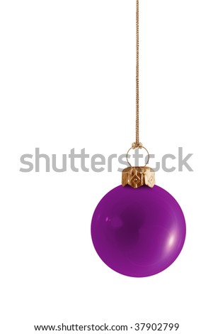 shiny purple christmas bauble with gold clasp and gold string