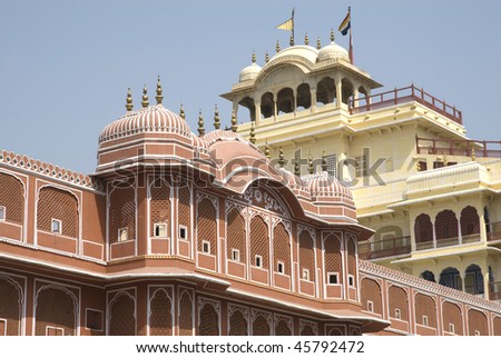 Close up of details inside building of City Palace, Jaipur, India