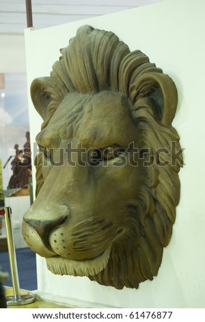 SHANGHAI - SEPT 1: WORLD EXPO Lion head statue inside Africa Pavilion. Sept 1, 2010 in Shanghai China
