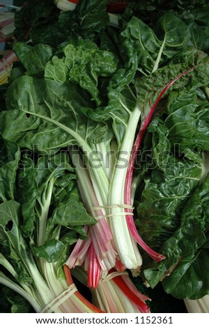 Bunches of red chard at the farmers market