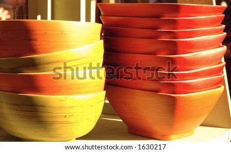 Bamboo bowls for sale at an outdoor market
