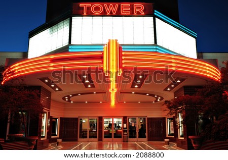 Movie Theather on Vintage Movie Theater With Neon Lights In Sacramento  California