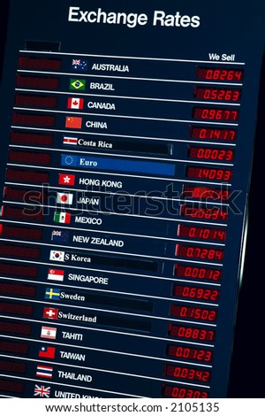 Sign with details about foreign currency exchange rates