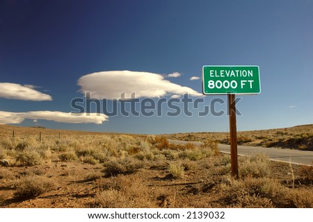 8000 feet above sea level sign in the high Sierra Mountain desert in California