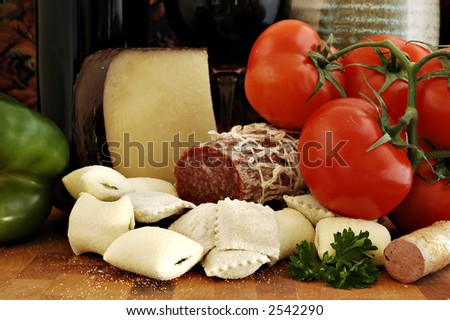 Fresh ingredients for an Italian dinner and appetizers