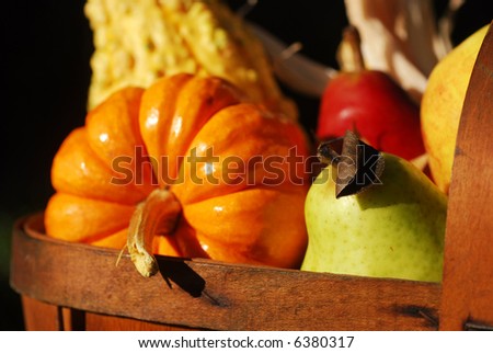 fruits and vegetables basket. wooden fruit basket filled