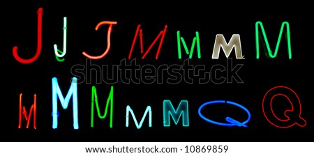Logo Design Alphabet on Neon Letters J  M  And Q Collected From Neon Signs For Design Elements