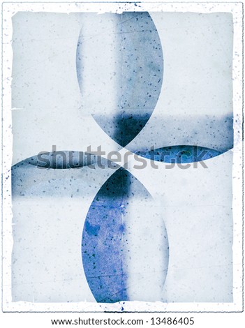 Illustration of old blue folded paper with torn and ripped edges and abstract leaves design