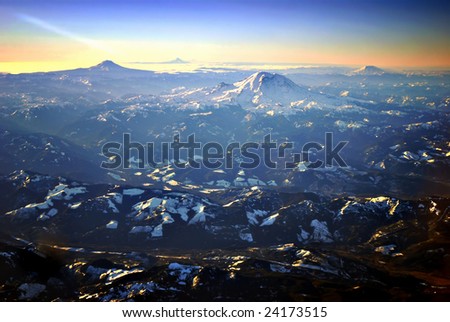 stock photo Sunrise over the Cascade Mountains in Washington State with 
