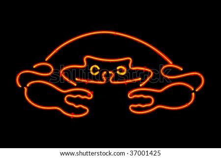 Red crab neon sign isolated on black background