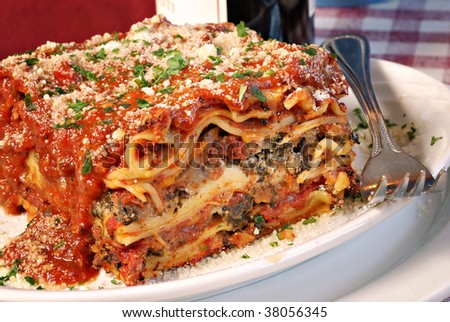 Plate of lasagna at an Italian restaurant