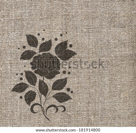 Artistic background, floral pattern, contour roses on a linen canvas
