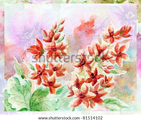Picture, water colour, hand-draw, flowers and leaves