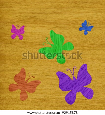 Marquetry, colored butterflies of ash wood veneer against the background of elm wood