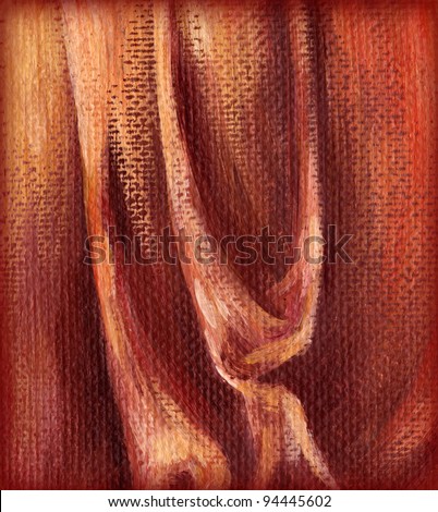 Picture, background of red cloth. Hand draw painting, oil paints on a canvas