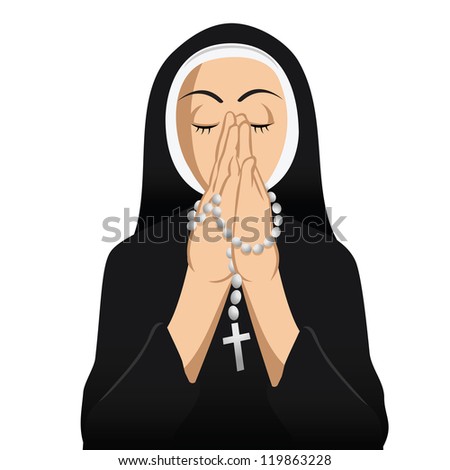 cartoon vector illustration of a nun Catholic praying