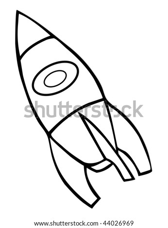 stock vector : cartoon vector outline illustration rocket ship