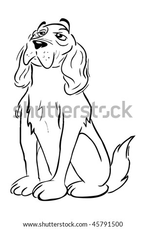 stock vector : cartoon vector outline illustration Spaniel dog sitting