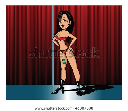 stock vector cartoon vector illustration female stripper pole dancer