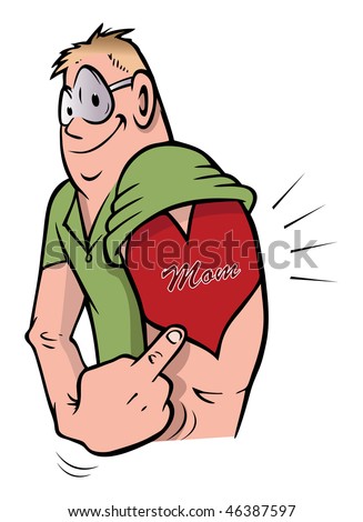 stock vector cartoon vector illustration guy heart tattoo arm