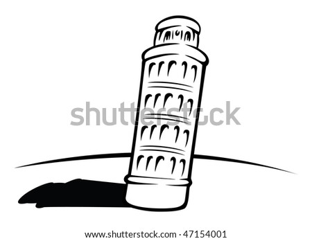 stock vector : cartoon vector outline illustration leaning tower of Pisa