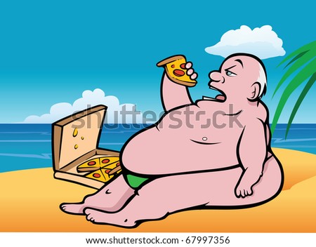 fat man cartoon. of a fat man eating pizza