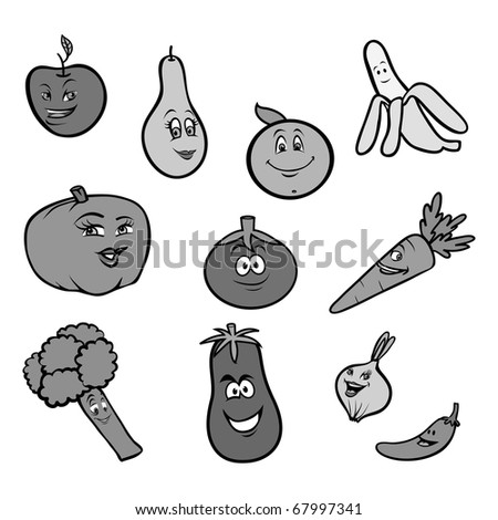 fruits and vegetables cartoon. fruits and vegetables