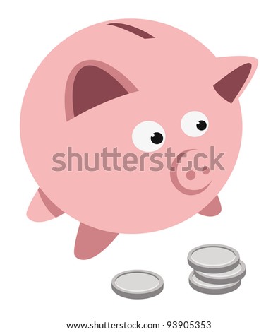 Cartoon Vector Illustration Of A Piggy Bank And Coins - 93905353