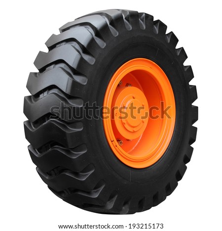 Orange tractor wheel isolated on white background