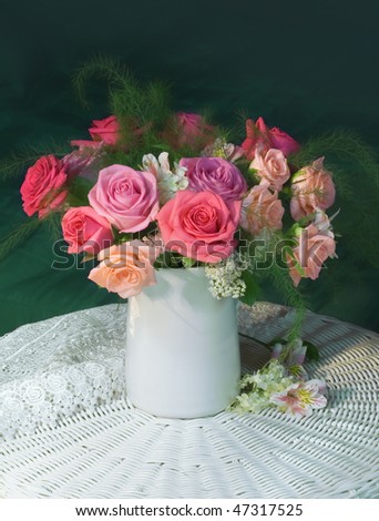 Rural bouquet with pink roses