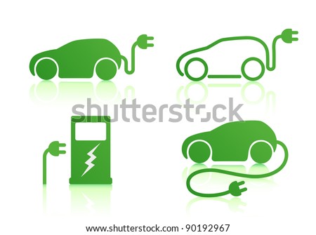 Vector illustration of electric powered car and charging point icons Vector illustration of electric powered car and charging point icons