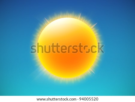 Vector illustration of cool single weather icon - shiny sun in the blue sky