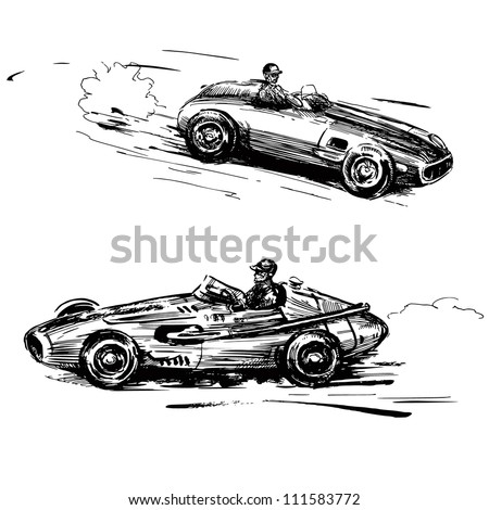 Vintage Antique Auto Racing on Vintage Racing Cars Hand Drawn Collection Stock Vector 111583772