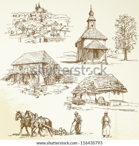 Rural Landscape, Agriculture - Hand Drawn Collection