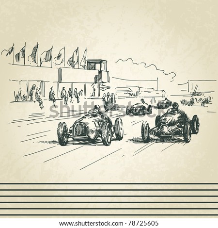 Vintage Stock  Auto Racing on Vintage Racing Cars Stock Vector 78725605   Shutterstock