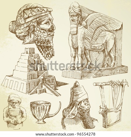 Mesopotamian Architecture on Ancient Mesopotamian Art   Hand Drawn Collection Stock Vector 96554278