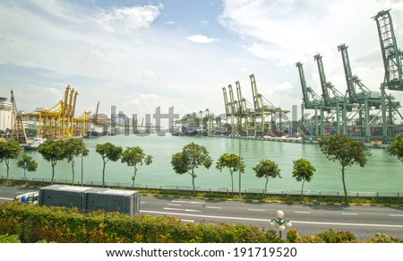 SINGAPORE - JANUARY 7:  Singapore industrial port on January 7, 2014 in Singapore. It's world's busiest port