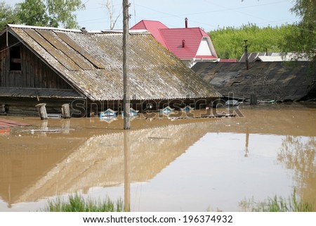 BIYSK, ALTAI  KRAI-JUNE 1: Flood water on the streets on June 01.2014 in Biysk, Altai krai. The city declared a state of emergency as the water rose to 711sm