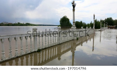 BIYSK, ALTAI KRAI-JUNE 1: Flood water on the streets on June 01.2014 in Biysk, Altai krai. The city declared a state of emergency as floods tore into the city.