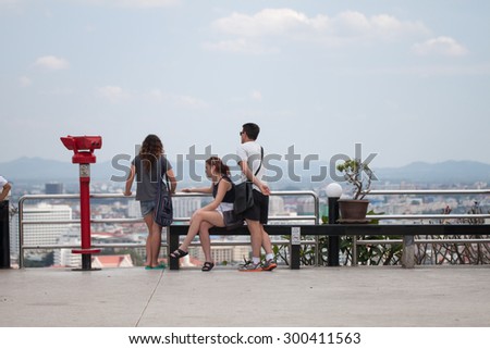 THAILAND, PATTAYA - JANUARY 09:Tourists on a viewing platform on January 09, 2015 in Pattaya, Thailand.