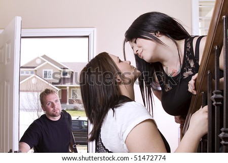 Husband Coming Home Finding His Wife Cheating with another Woman