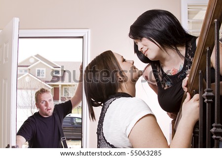 Husband Coming Home Finding His Wife Cheating with another Woman