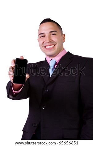 Isolated Businessman Showing His Cell Phone