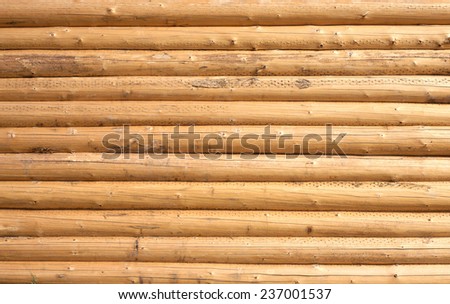Wall of a house from planed horizontal logs as background closeup