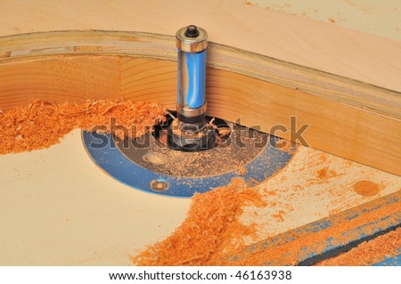 Forming A Curved Wooden Part On A Router Table Stock Photo 46163938