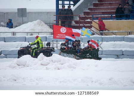 KRASNOGORSK, RUSSIA - CIRCA FEB 2013: FIM Ice Speedway Gladiators World Championship 2013, on Circa Feb 2013 in the Krasnogorsk, Russia.
