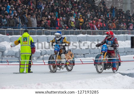 KRASNOGORSK, RUSSIA - CIRCA FEB 2013: FIM Ice Speedway Gladiators World Championship 2013, on Circa Feb 2013 in the Krasnogorsk, Russia.