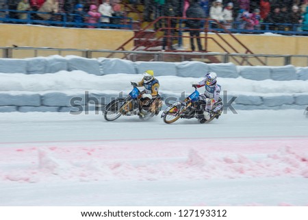 KRASNOGORSK, RUSSIA - CIRCA FEB 2013: FIM Ice Speedway Gladiators World Championship 2013, Circa Feb 2013 in Krasnogorsk, Russia.