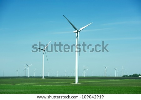 Wind Mills Plantation - Wind Turbines in Minnesota, USA. Green Energy Theme.