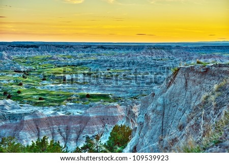 HDR Badlands Sunset Photography. Badlands Wilderness in HDR. Nature Photo Collection. U.S. National Parks.
